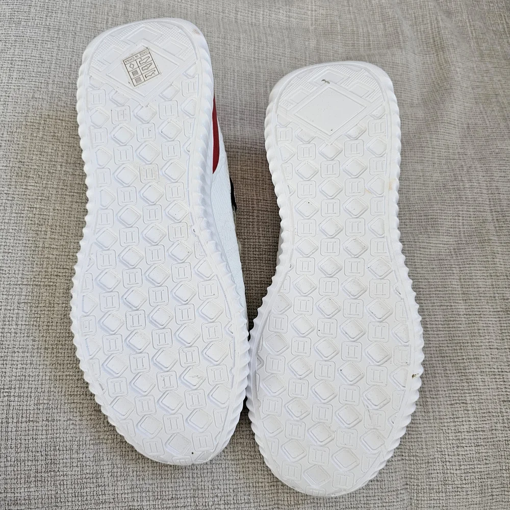 White Sneakers with Red and Black Accents
